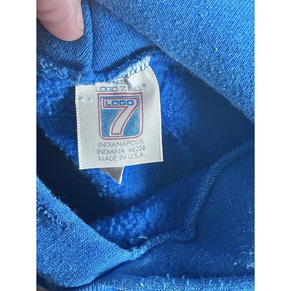 Vintage 80’s Plain Blue Blank Logo 7 Hoodie Sweatshirt Made In USA - Picture 3 of 4